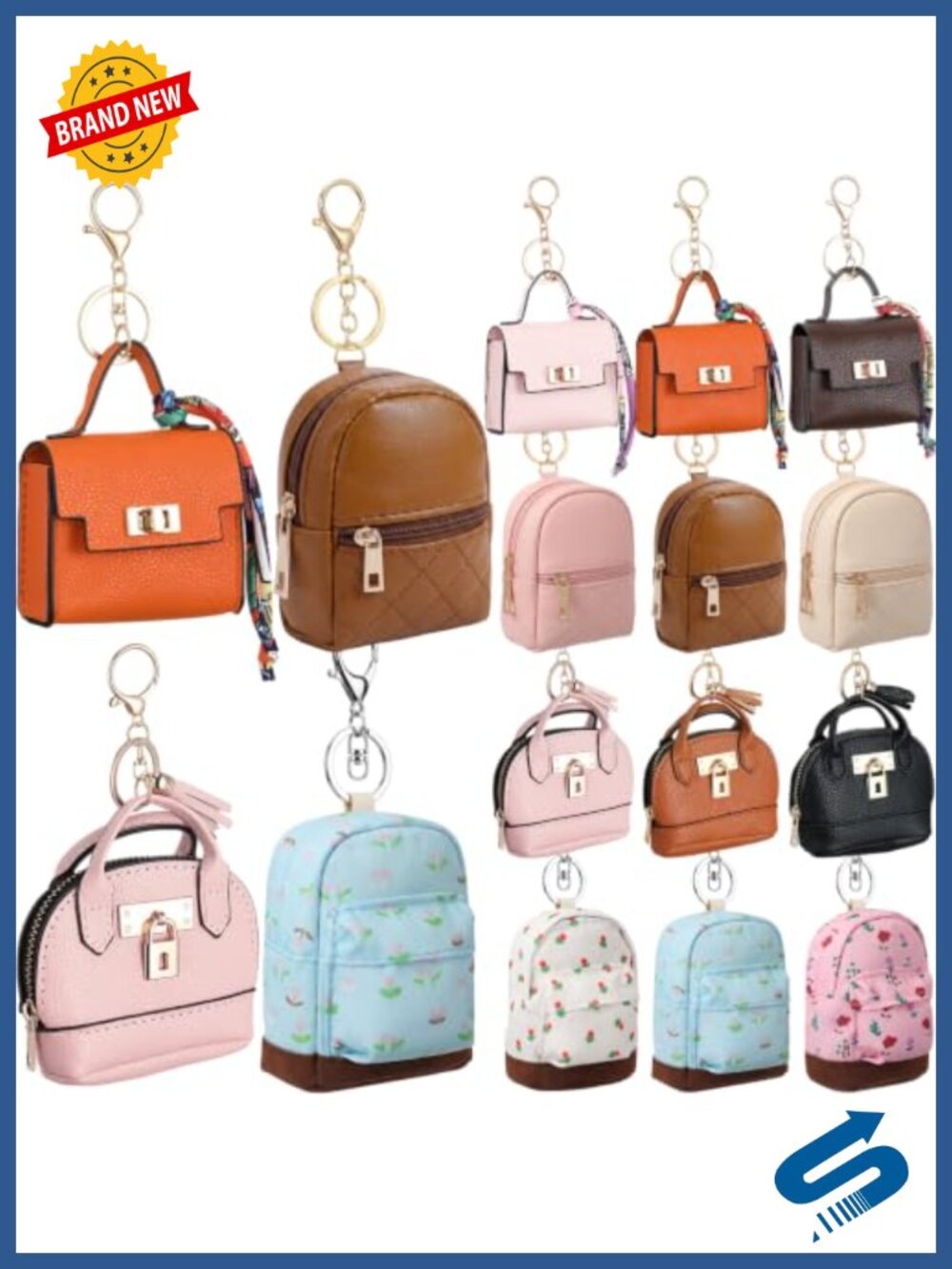 Mini Coin Purse Keychain Set 12 Pcs PU Leather Tote Backpack Charms